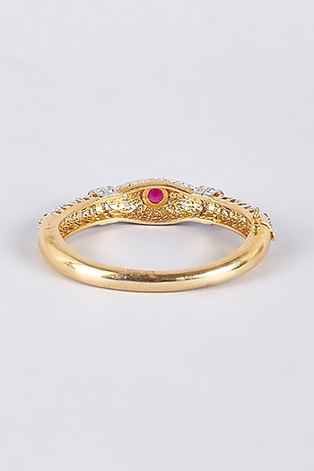 Two-Tone Finish Zircon & Red Stone Kada