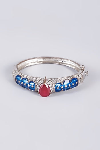White Finish Zircon Blue Enameled Kada