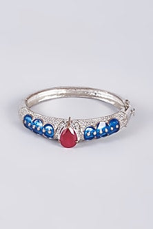 White Finish Zircon Blue Enameled Kada