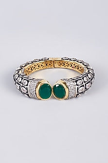 Black Rhodium Finish Zircon & Green Stone Kada