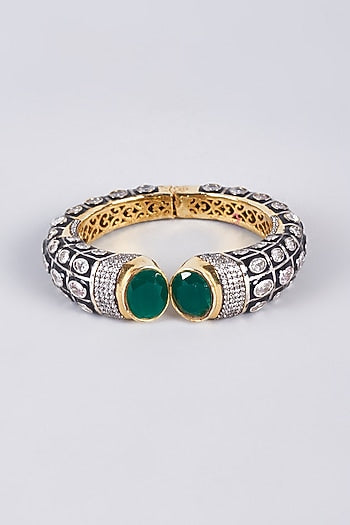 Black Rhodium Finish Zircon & Green Stone Kada