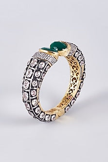 Black Rhodium Finish Zircon & Green Stone Kada
