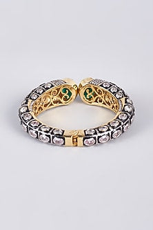 Black Rhodium Finish Zircon & Green Stone Kada