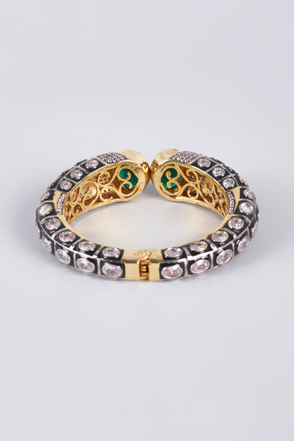 Black Rhodium Finish Zircon & Green Stone Kada