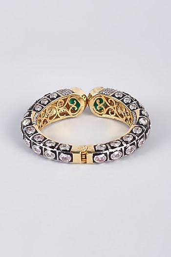 Black Rhodium Finish Zircon & Green Stone Kada