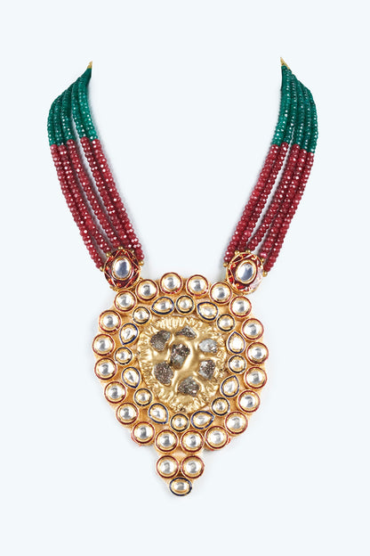 Gold Finish Semi-Precious Stone & Kundan Polki Mala