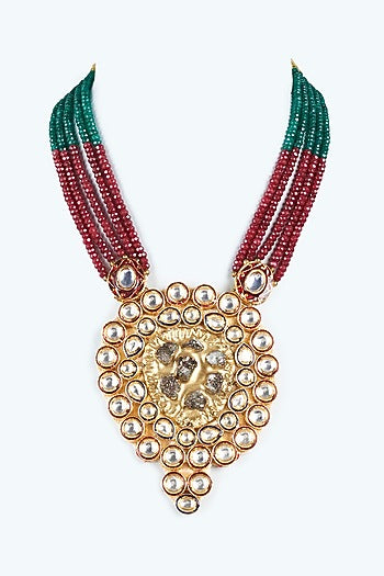 Gold Finish Semi-Precious Stone & Kundan Polki Mala
