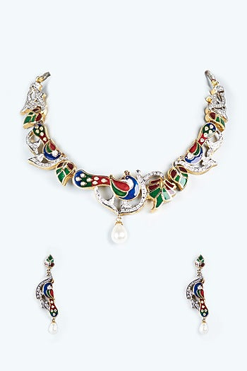 Two Tone Finish Zircons Necklace