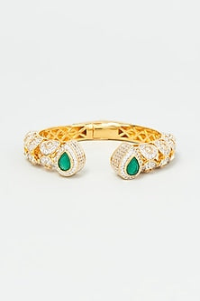 Gold Finish Zircon & Green Synthetic Stone Enameled Bangle