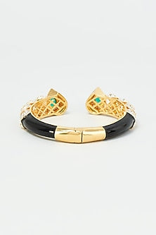 Gold Finish Zircon & Green Synthetic Stone Enameled Bangle
