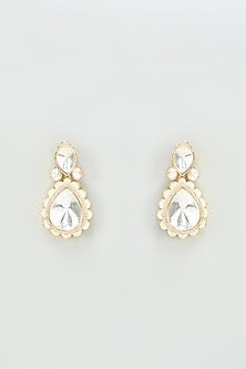 Gold Finish Kundan Polki & Zircon Dangler Earrings
