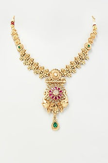 Gold Finish Temple Long Necklace