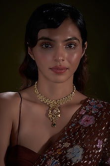 Gold Finish Temple Long Necklace