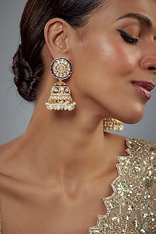 Gold Finish Kundan Polki Jhumka Earrings