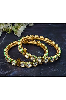 Gold Finish Kundan Polki Bangles (Set Of 2)