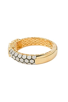 Gold Finish Pink Gemstone Floral Cuff Kada