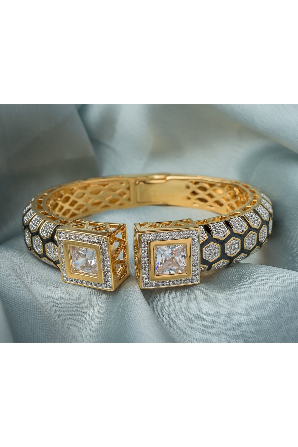 Gold Finish Cubic Zirconia Kada
