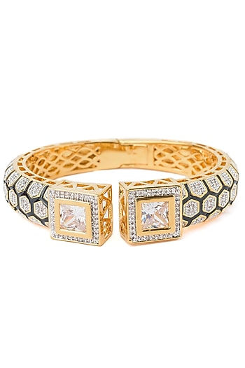 Gold Finish Cubic Zirconia Kada
