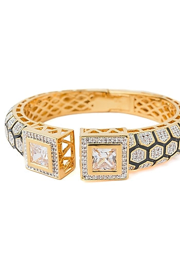 Gold Finish Cubic Zirconia Kada