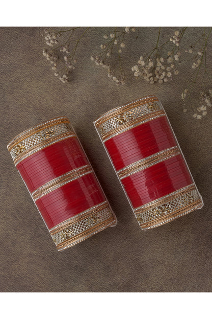 Gold Finish Red Chuda Bangles (Set Of 2)