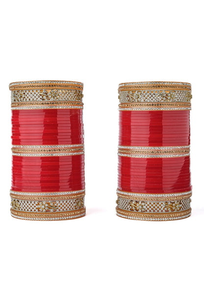 Gold Finish Red Chuda Bangles (Set Of 2)
