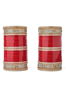 Gold Finish Red Chuda Bangles (Set Of 2)