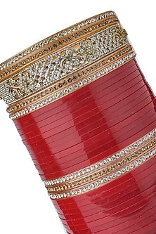 Gold Finish Red Chuda Bangles (Set Of 2)