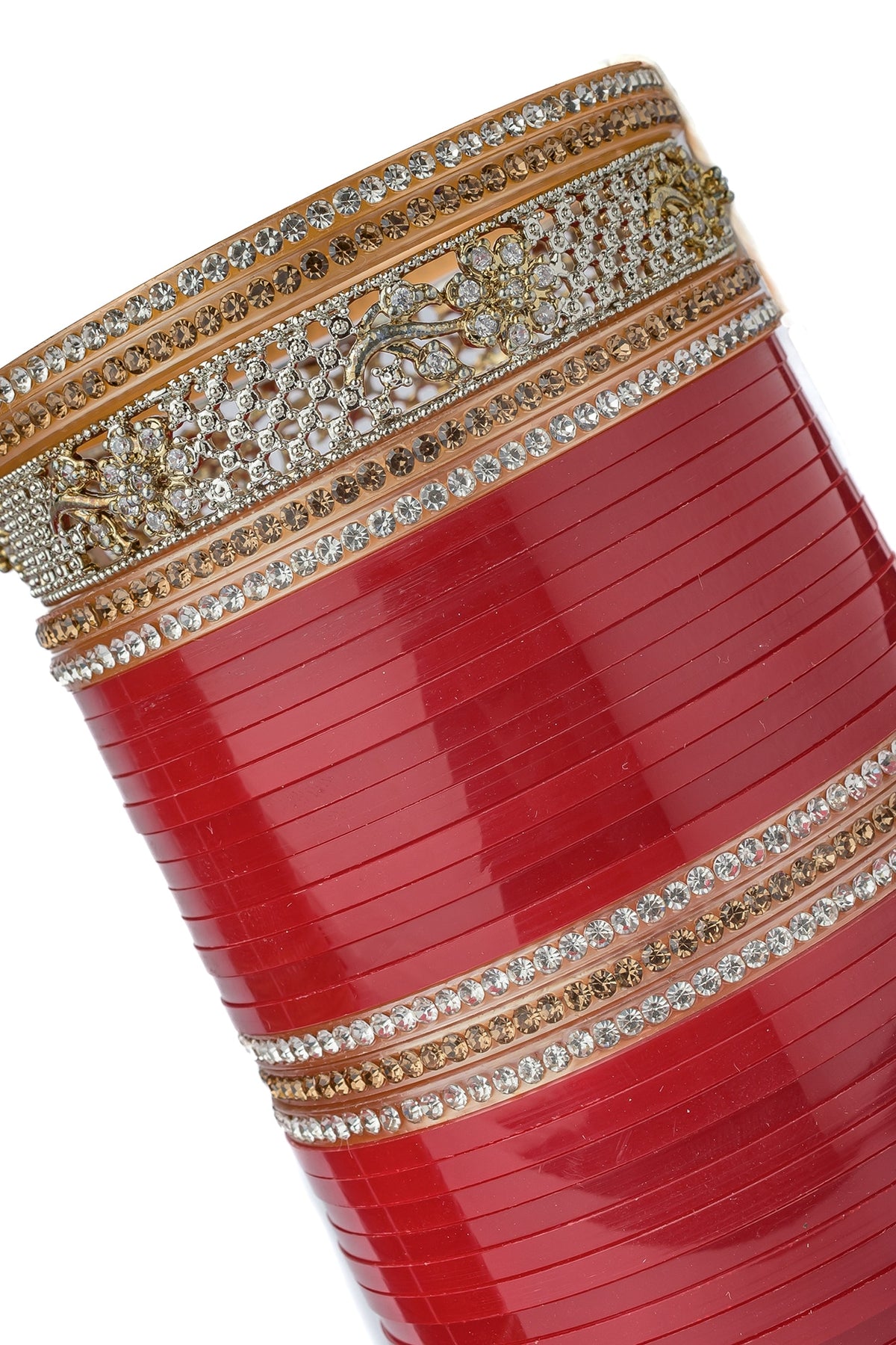 Gold Finish Red Chuda Bangles (Set Of 2)