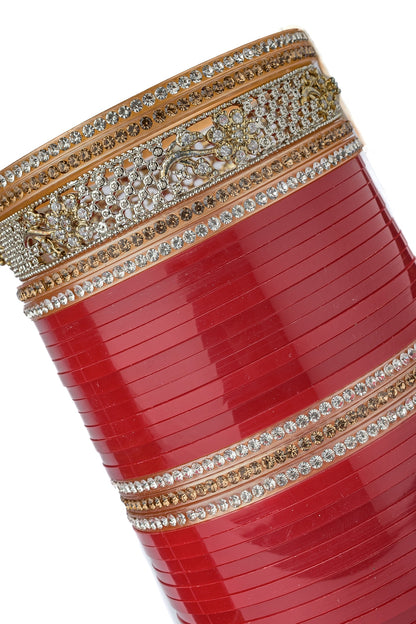 Gold Finish Red Chuda Bangles (Set Of 2)