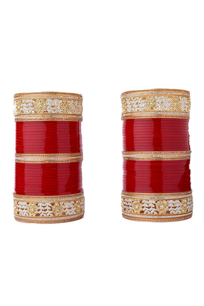 Gold Finish Red Chuda Bangles (Set Of 2)