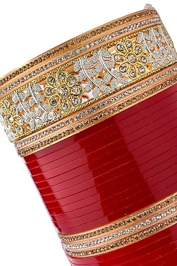 Gold Finish Red Chuda Bangles (Set Of 2)