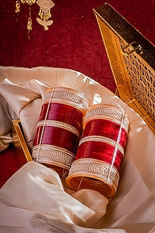 Gold Finish Red Chuda Bangles (Set Of 2)