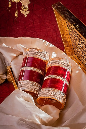 Gold Finish Red Chuda Bangles (Set Of 2)