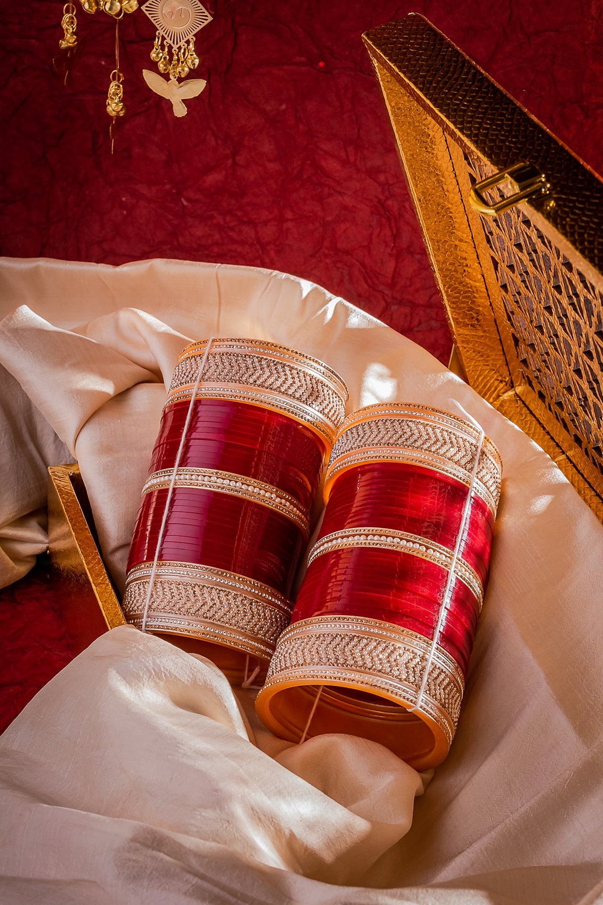 Gold Finish Red Chuda Bangles (Set Of 2)