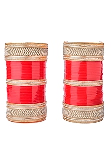 Gold Finish Red Chuda Bangles (Set Of 2)