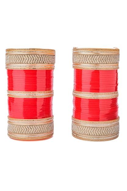Gold Finish Red Chuda Bangles (Set Of 2)