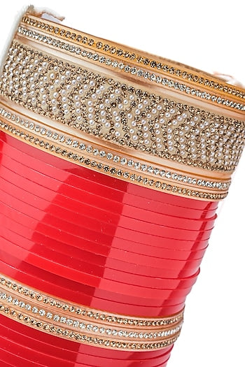 Gold Finish Red Chuda Bangles (Set Of 2)