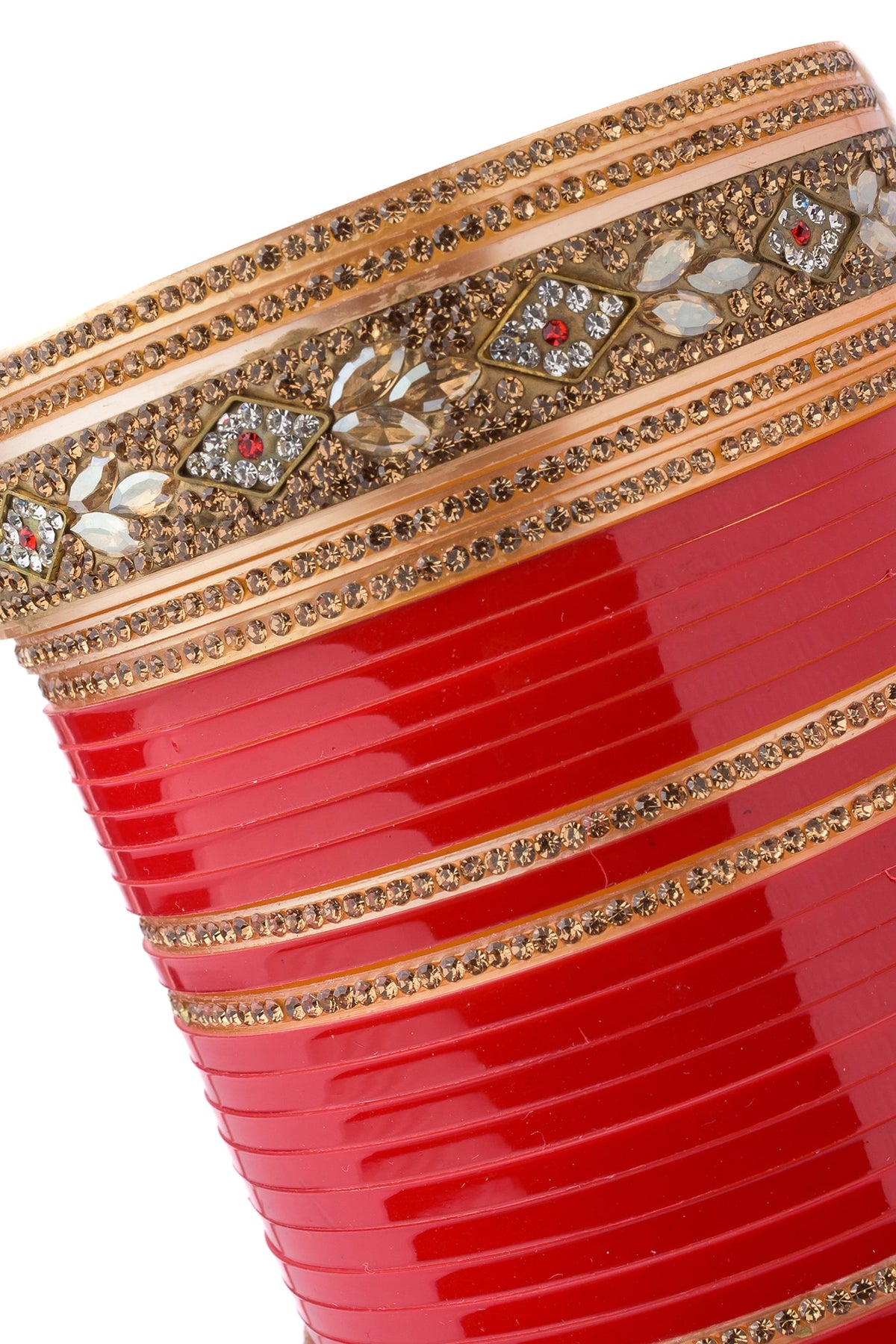 Gold Finish Red Chuda Bangles (Set Of 2)