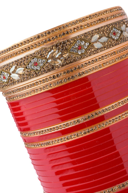 Gold Finish Red Chuda Bangles (Set Of 2)