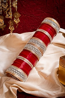 Gold Finish Red Chuda Bangles (Set Of 2)