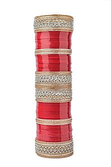 Gold Finish Red Chuda Bangles (Set Of 2)