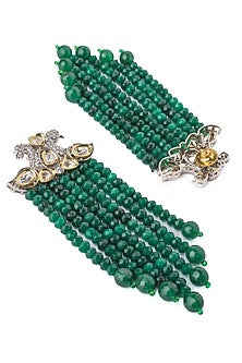 Gold Finish Green Beaded & Crystal Layered Necklace Set