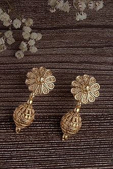 Gold Finish Floral Jhumka Earrings