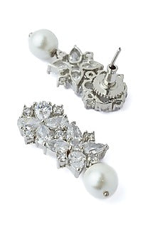 Silver Finish Pearl & Crystal Choker Necklace Set