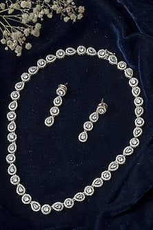 Silver Finish Crystal Necklace Set