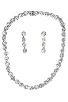 Silver Finish Crystal Necklace Set