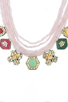 Gold Finish Purple Beaded Enameled Necklace Set