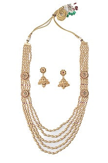 Gold Finish Floral Motif Layered Temple Necklace Set