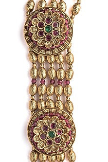 Gold Finish Floral Motif Layered Temple Necklace Set