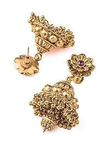 Gold Finish Floral Motif Layered Temple Necklace Set